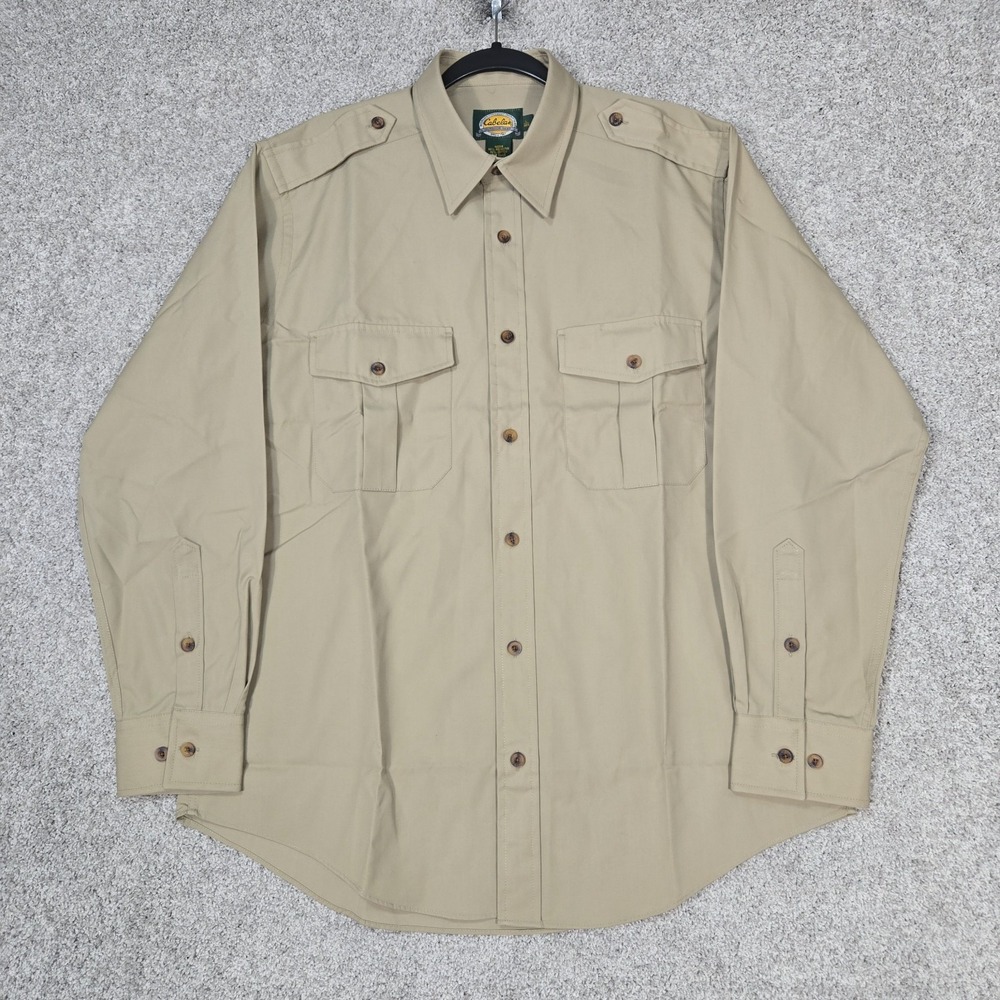 Cabela's Safari Shirt Mens Large tan Long Sleeves Button up NEW NO TAG